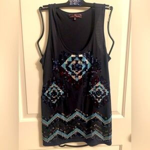 Navy Large Sequin Tank Top, Preloved.